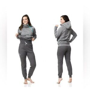 XXL Womens Tuxy Gray Turquoise Zip One Piece Hoodie Sweatpants Winter Cold Suit